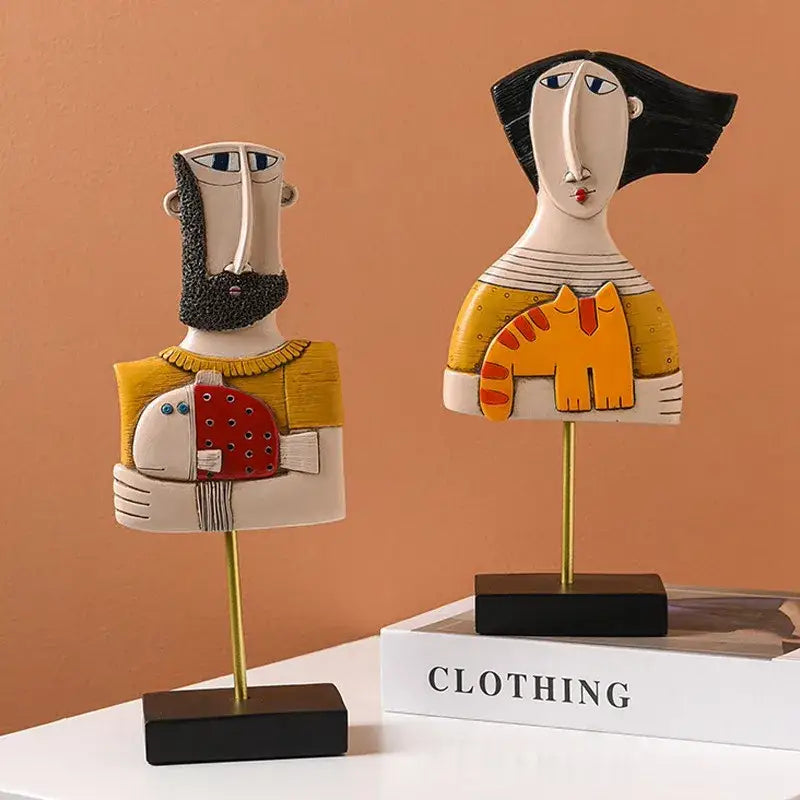 Stylized modernist colorful ceramic abstract people statue figure with picasso-inspired bold colors for living room decorbites abstract people