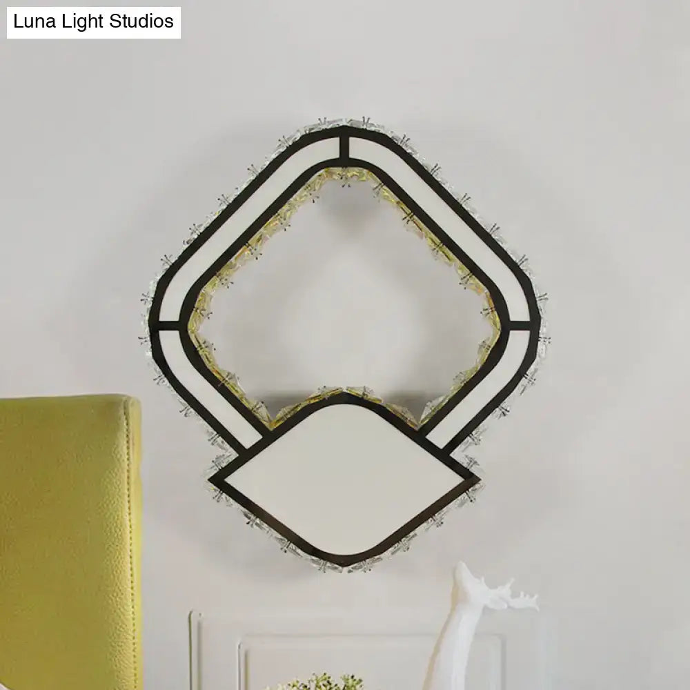 Modernist cut crystal led geometric wall sconce with black frame and sparkling crystal accents for bedroom lighting 220v-240v 110v-120v