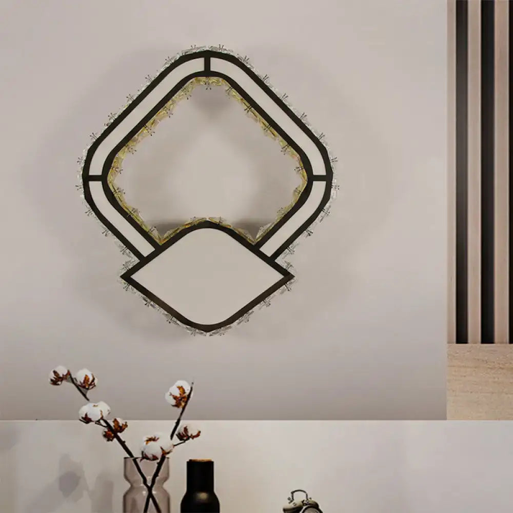 Modernist cut crystal led geometric wall sconce with black frame and embedded crystals for bedroom lighting 220v-240v 110v-120v