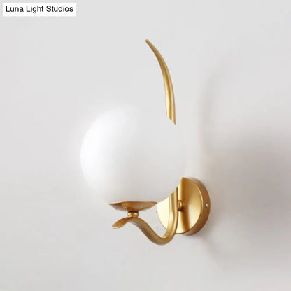 Modernist gold sconce light with smooth white glass shade for bedroom 220v-240v compatibility