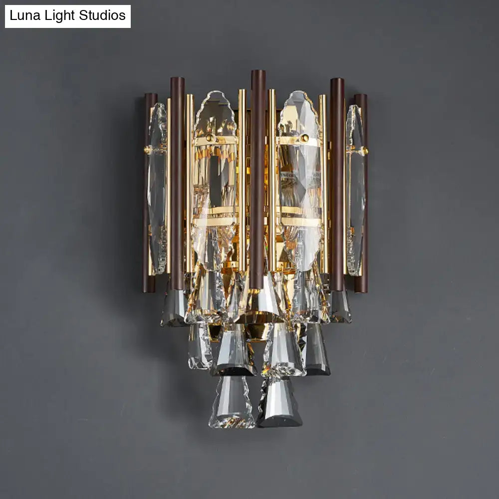 Modernist wall lamp with gold and dark bronze frame featuring beveled k9 crystal elements 220v-240v for living room