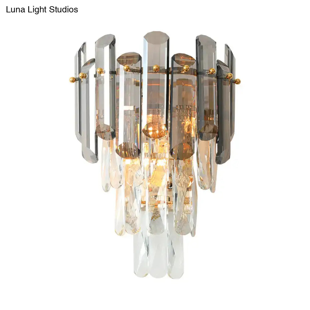 Elegant wall sconce modernist with smoke gray and clear glass rods and polished chrome wall light for bedroom lighting