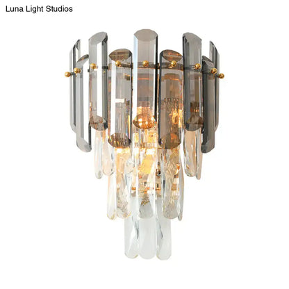 Elegant wall sconce modernist with smoke gray and clear glass rods and polished chrome wall light for bedroom lighting