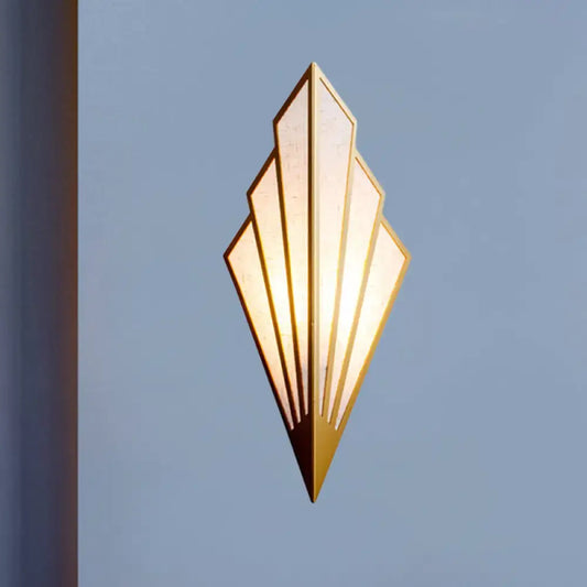 Modernist gold fan wall lamp direct wired electric 110v-120v art deco sconce with frosted glass panels