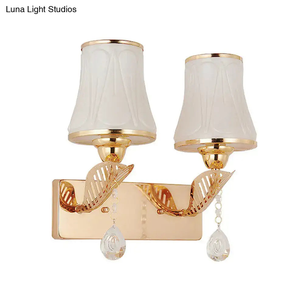 Modernist gold finish wall light with opal glass shades and crystal drop suitable for 220v-240v 110v-120v use