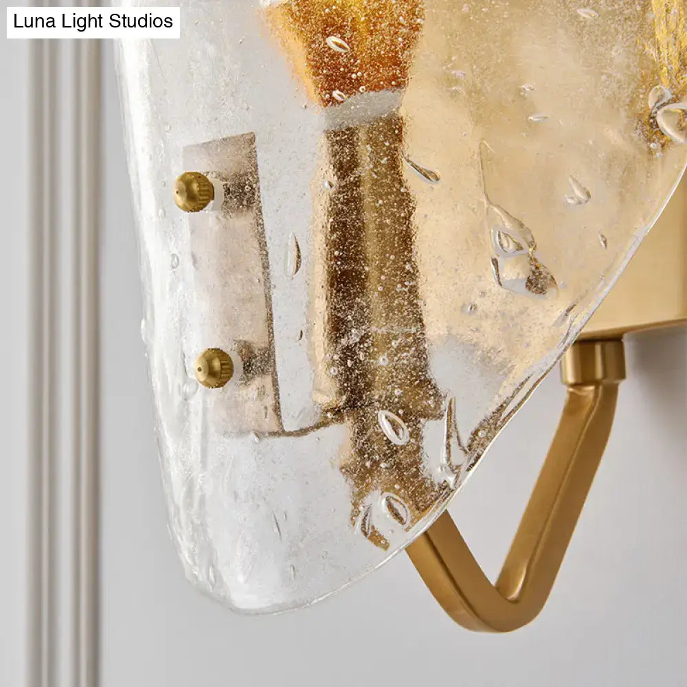 Modernist gold glass shield wall lamp bedroom sconce with textured translucent glass and e12 e14 bulb compatibility