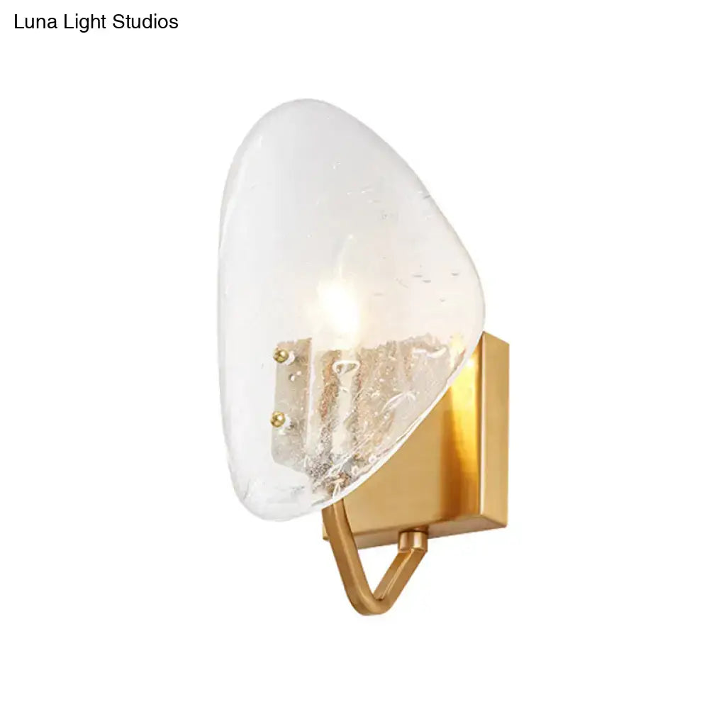 Modernist gold glass shield wall lamp with translucent textured glass shade compatible with e12 and e14 bulb