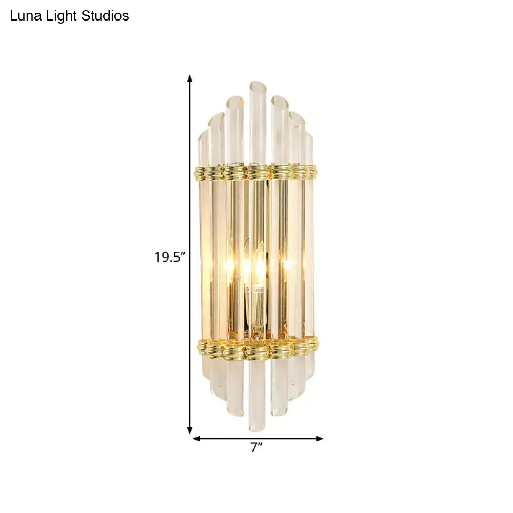 Modernist gold wall sconce lamp with clear crystal tubes and decorative gold bands for bedroom lighting 220v-240v 110v-120v