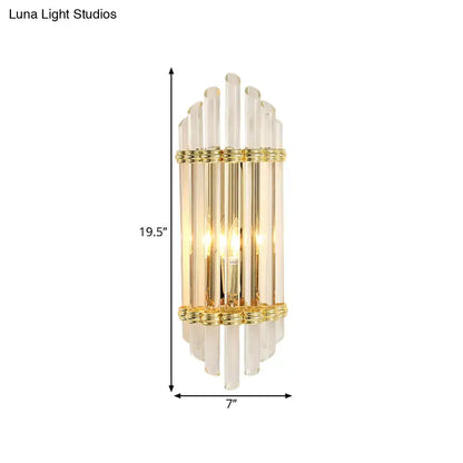 Modernist gold wall sconce lamp with clear crystal tubes and decorative gold bands for bedroom lighting 220v-240v 110v-120v