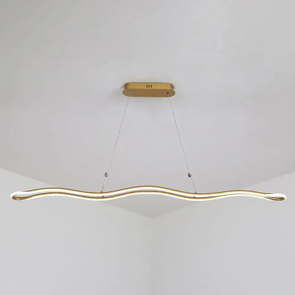 Decorbites™ modernist wavy strip led island pendant in gold acrylic with minimalist mount for dining room 110v-120v 220v-240v