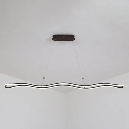 Decorbites modernist wavy strip led island pendant light with black acrylic frame and white glowing lines for dining room 110v-240v