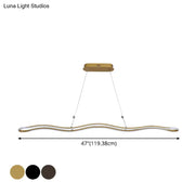 Modern gold-toned led island pendant with sleek wavy acrylic design and rectangular mount for dining room 110v-120v 220v-240v