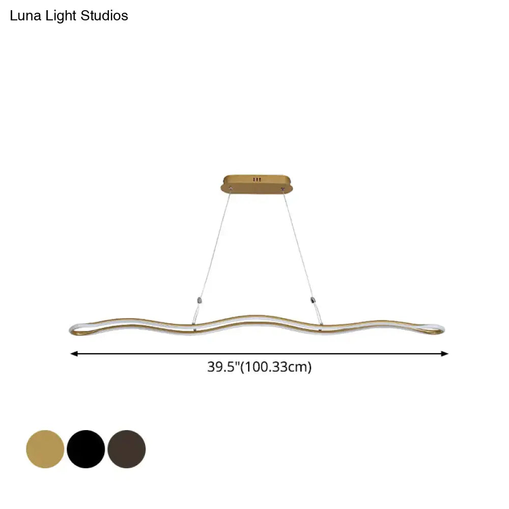 DecorBites modernist wavy strip led island pendant in gold acrylic metal for dining room 110v-120v 220v-240v lighting
