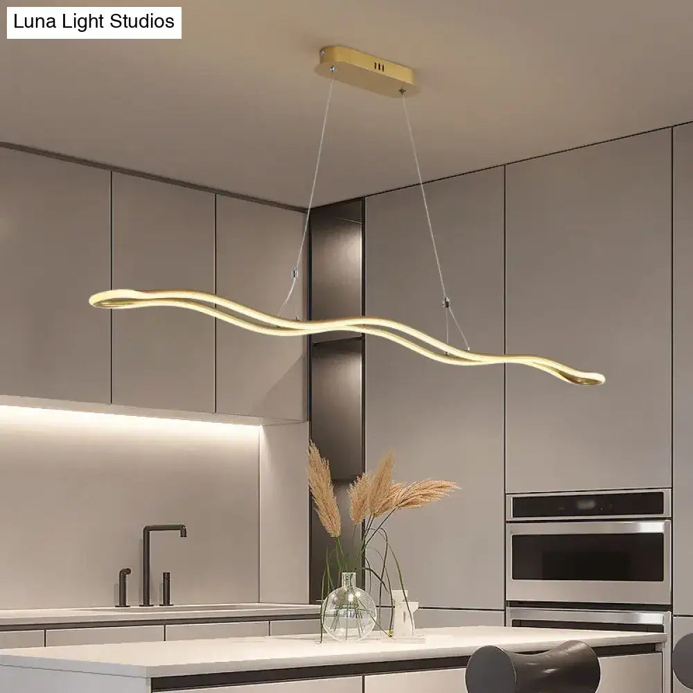 Gold-toned decorbites modernist wavy strip acrylic led island pendant light for dining room 110v-120v 220v-240v