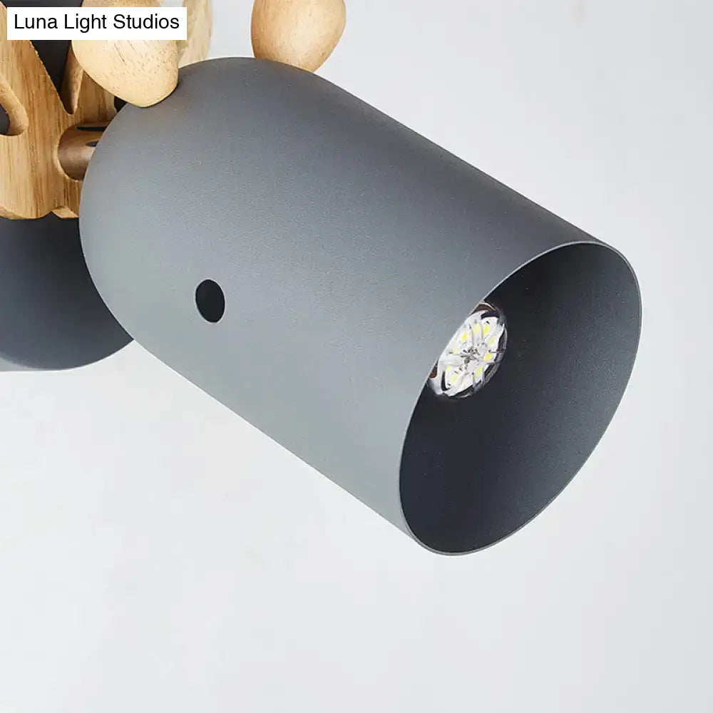 Modernist green and wood antler cylinder shape sconce with gray matte finish and wooden accents for 220v-240v and 110v-120v use