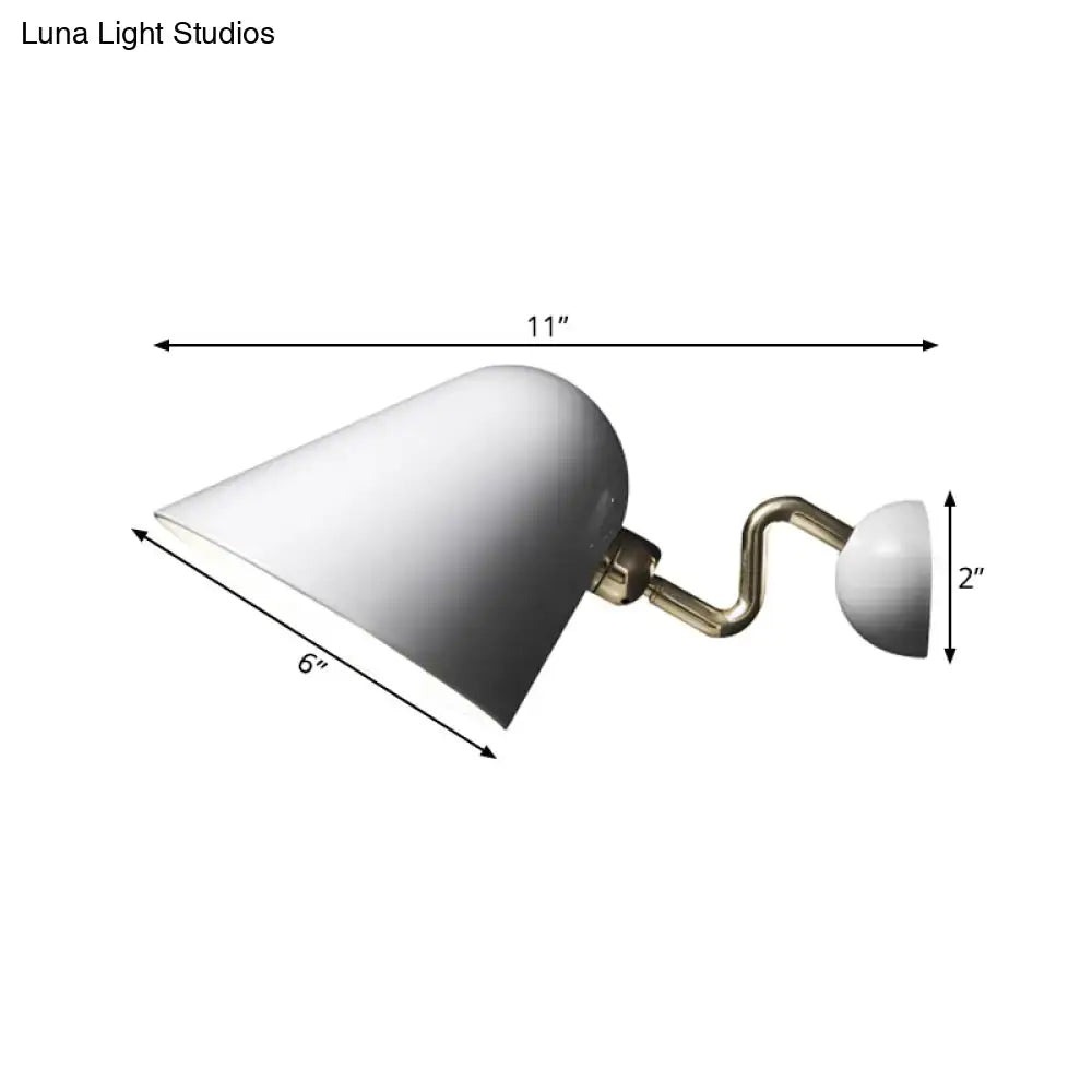 Modernist off-white and gold wall mounted sconce with white matte finish and rotating node brass arm for bedroom light