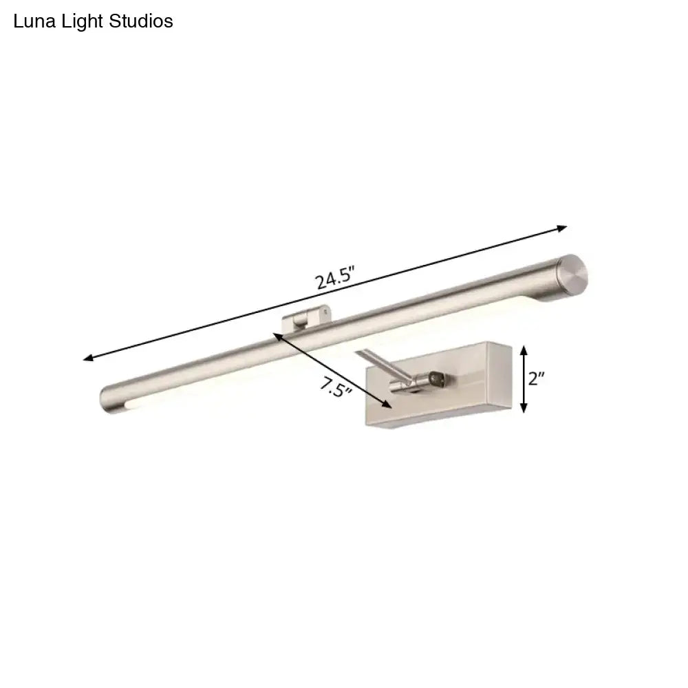 Modernist silver wall lamp with a 20in fixture width, brushed nickel finish, and integrated switch bulb base