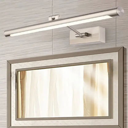 Modernist silver wall lamp with adjustable arm and sleek cylindrical design fixture width 20in bulb base compatible