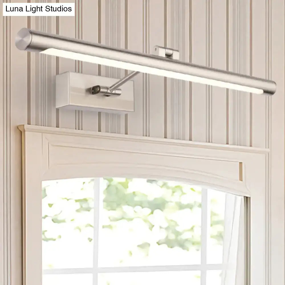 Modernist silver adjustable led wall lamp with brushed silver finish and 20in fixture width for bedroom use