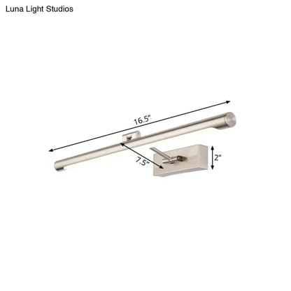 Modernist silver brushed nickel wall lamp with sleek cylindrical design and 20in fixture width bulb base for bedroom use