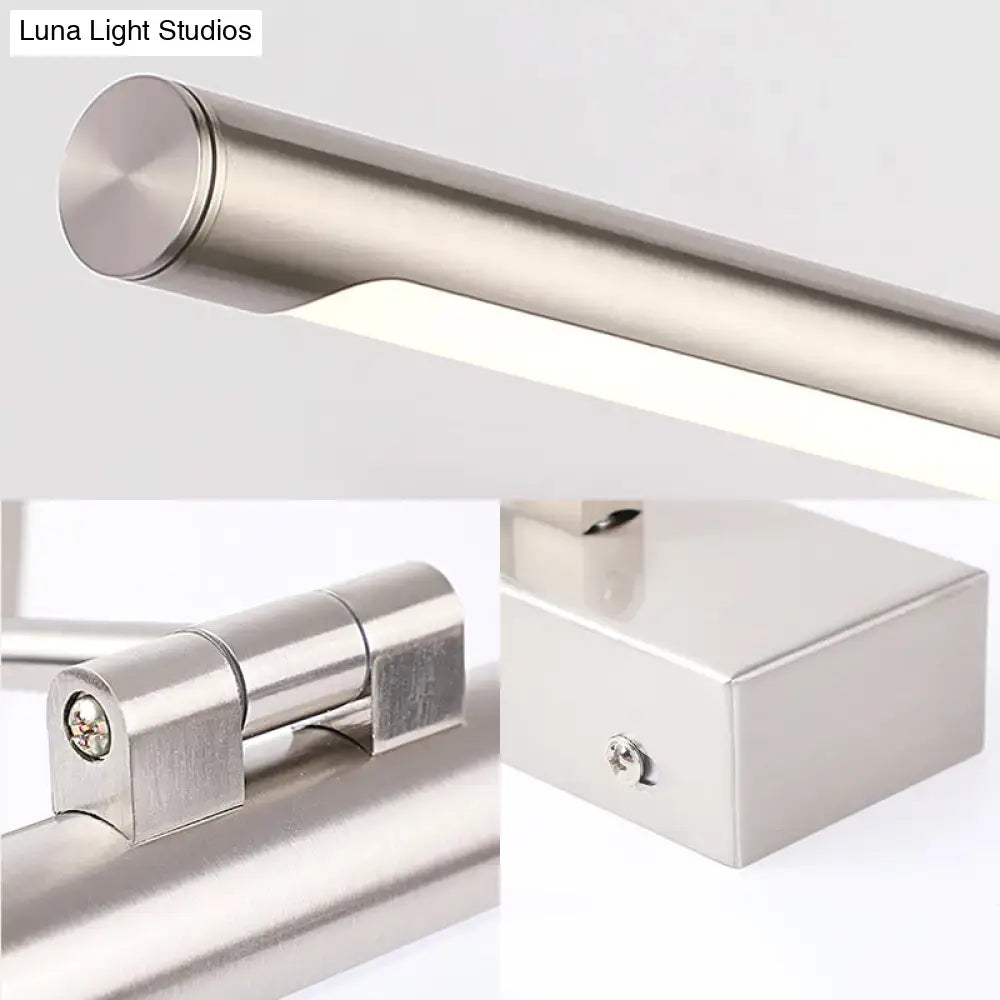 Modernist silver adjustable led wall lamp with brushed stainless steel finish and 20in fixture width bulb base
