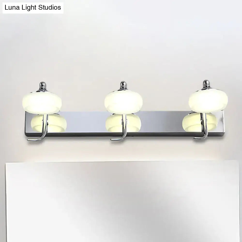 Modernist silver bathroom vanity light wall lamp with chrome finish and three frosted acrylic globe bulbs