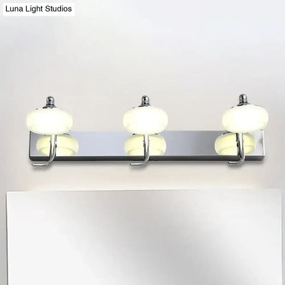 Modernist silver bathroom vanity light wall lamp with chrome finish and three frosted acrylic globe bulbs