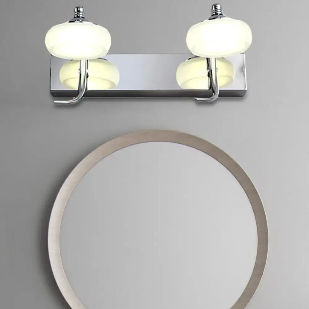 Modernist silver bathroom vanity light with chrome finish dual-light wall lamp and frosted acrylic globe shades