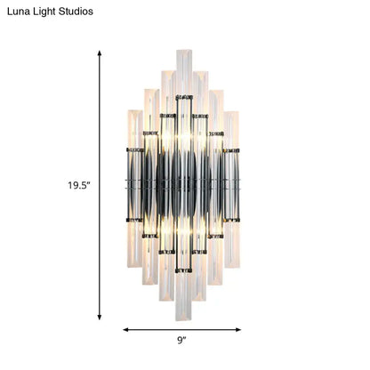 Modernist style wall light with black metal accents and clear acrylic tubes designed for 110v-120v living room use