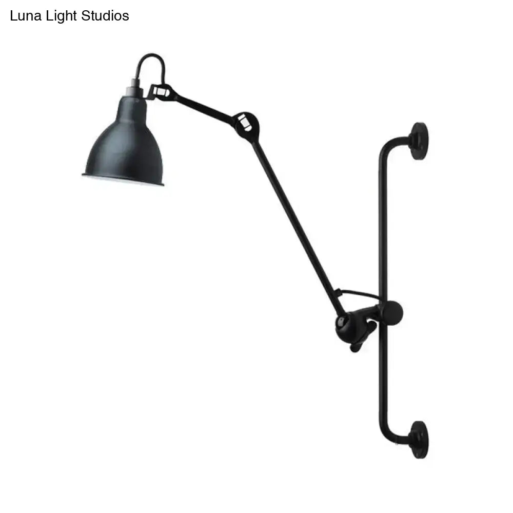 Modernist style black and white wall light with adjustable matte black articulated arm for dining room use