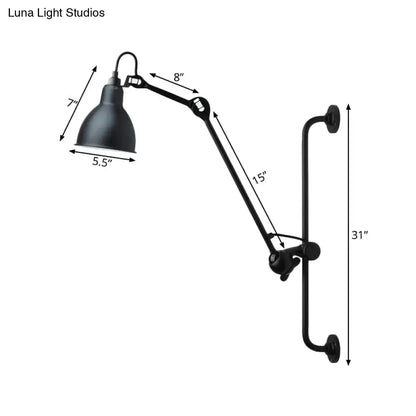 Modernist style black matte wall light with articulated arm and adjustable head for dining room in black and white