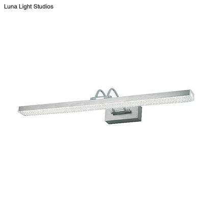 Modernist wall light with silver finish led vanity light featuring textured frosted glass and sleek metal bracket for bedroom use