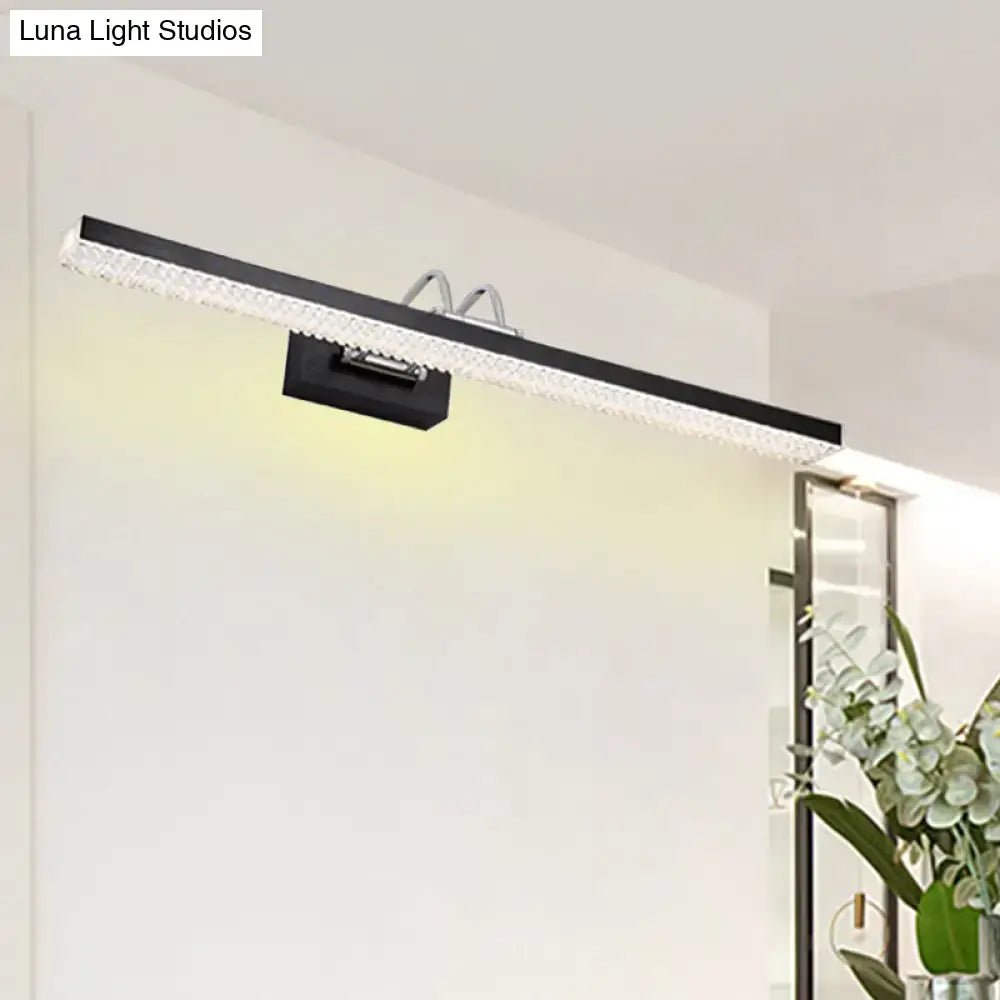 Modernist wall light black led vanity sconce with sleek rectangular design and embedded crystal accents for bedroom use