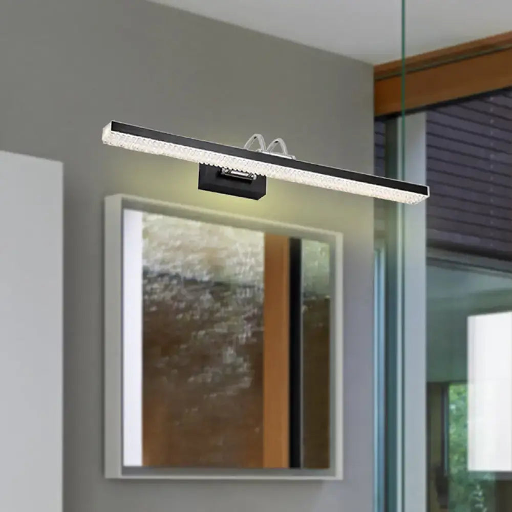 Modernist wall light with black frame rectangular led mirror light and crystal LED detail for bedroom vanity sconce