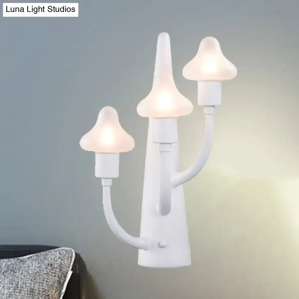 White ceramic mushroom opal glass sconce with frosted shades and curved metal arms for living room lighting