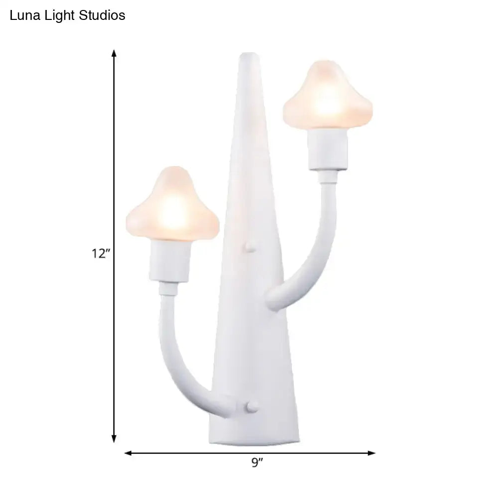 Modernist white ceramic mushroom opal glass sconce with two glowing frosted shades for living room lighting