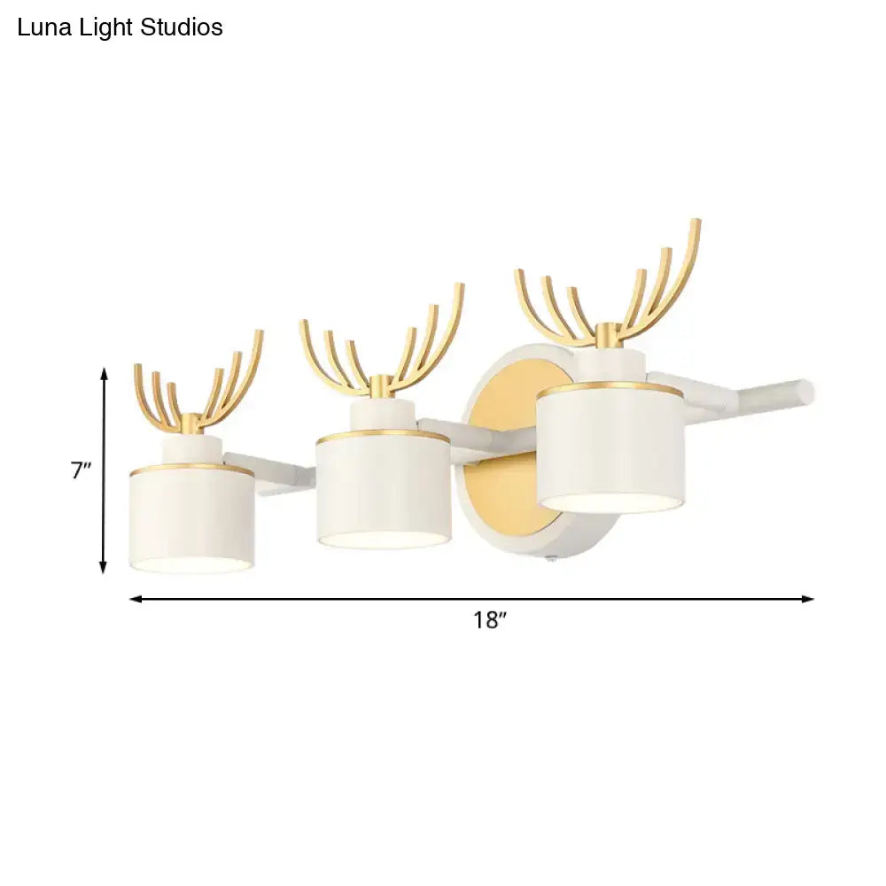 Modernist white and gold elk antler wall light sconce with three drum wall light shades for bathroom 220v-240v 110v-120v