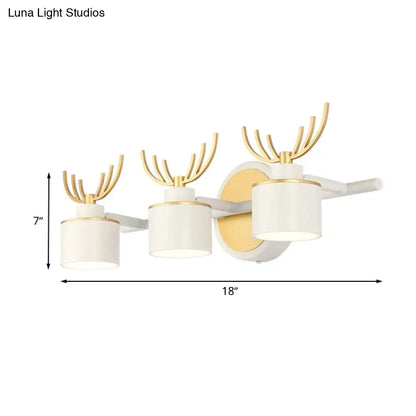Modernist white and gold elk antler wall light sconce with three drum wall light shades for bathroom 220v-240v 110v-120v
