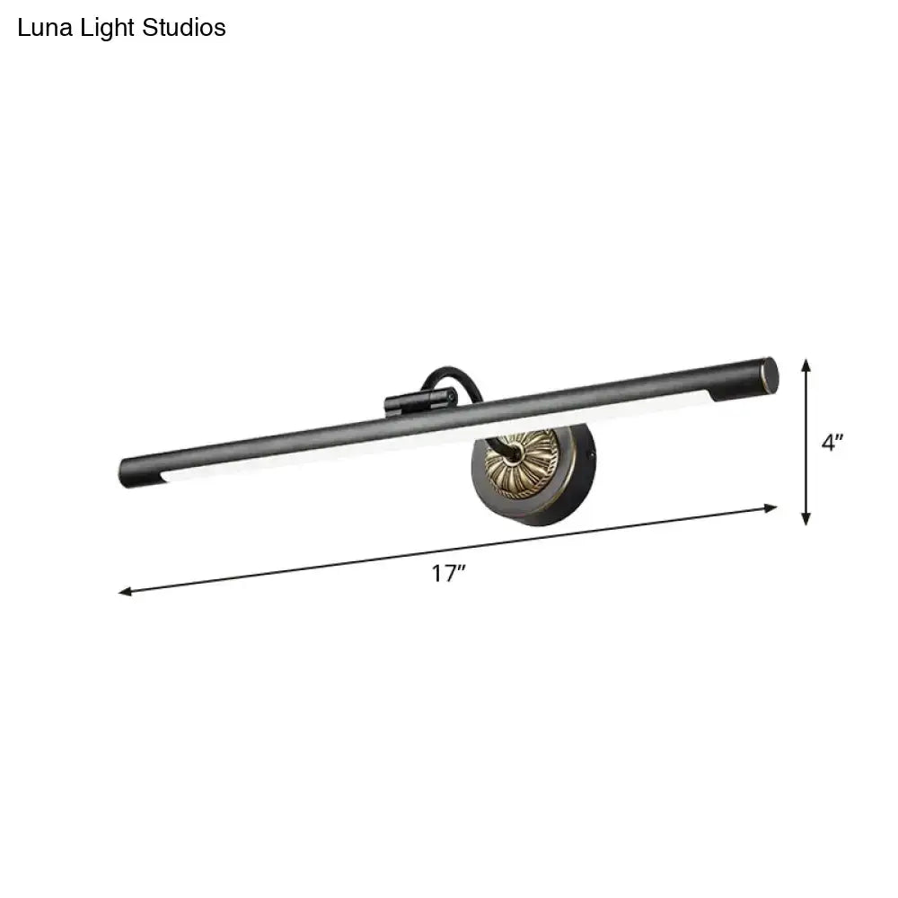 Modish black matte wall lamp with brass circular base and 17-inch swing arm, ideal vanity mirror light with max bulb wattage