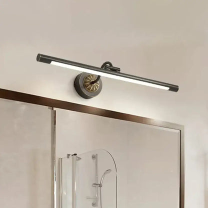 Modern matte black led wall lamp with a circular brass-finished base for vanity mirror light with max bulb wattage