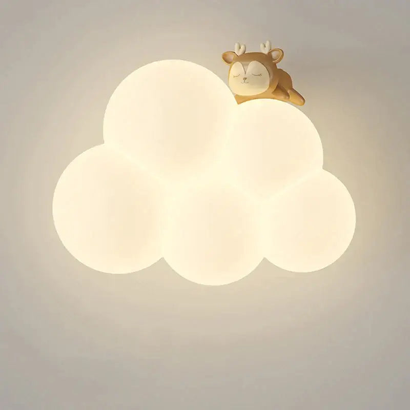 Soft warm-white decorbites cloud cartoon wall lamp with plush brown deer figurine for nursery bedroom lighting