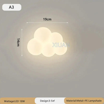 A warm-glowing decorbites cloud cartoon wall lamp with a metal frame and translucent pe lampshade for nursery use