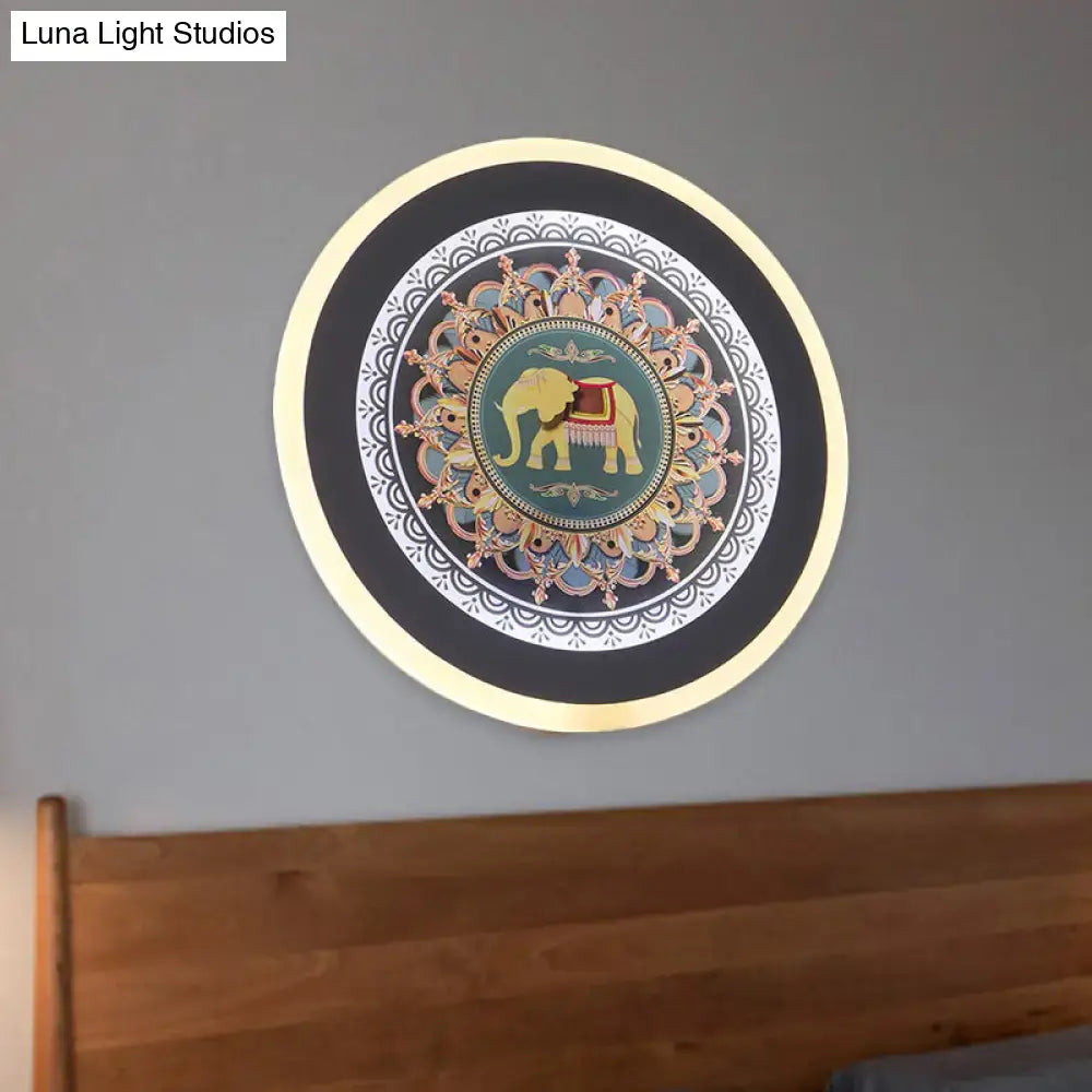 Moroccan elephant wall mural led lamp featuring a golden elephant and intricate mandala on teal and gold background