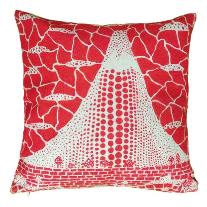 Red and white decorbites cotton pumpkin pillowcase with stylized mountain and mushroom design for living room decor