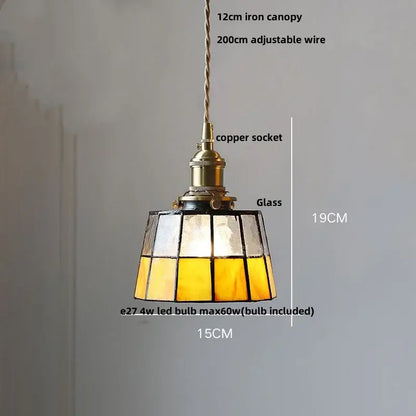 Vintage-style pendant light with brass copper socket and amber clear decorbites conch glass led shade for dining room