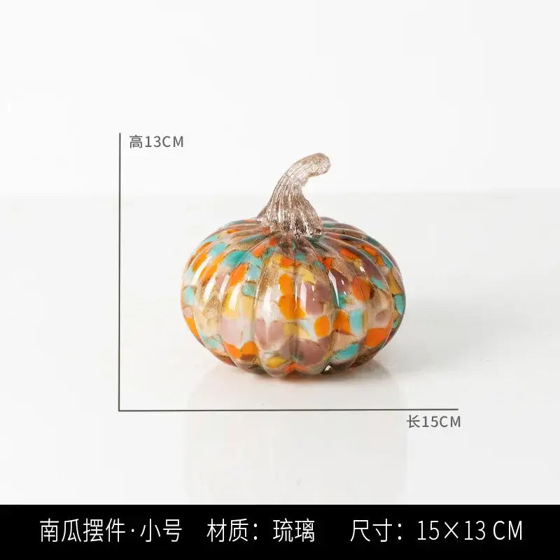 Mosaic orange and teal transparent glazed pumpkin sculpture with metallic stem for living room home decor