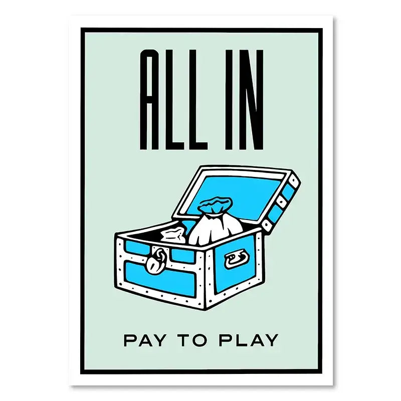 DecorBites™ canvas painting featuring blue treasure chest with silver lock and money bags motivational wall art