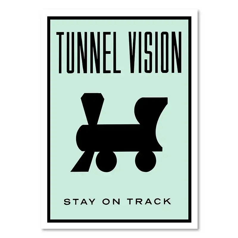 A mint green canvas painting by decorbites featuring a bold train silhouette and motivational quote wall art design