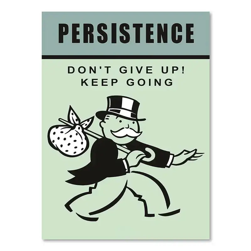 DecorBites™ Dollar Millionaire canvas painting black and white Monopoly character with motivational quote wall art
