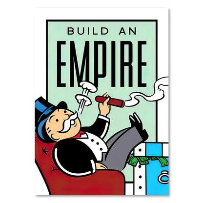 Decorbites™ canvas painting wall art featuring a vibrant monopoly man and motivational quote build an empire